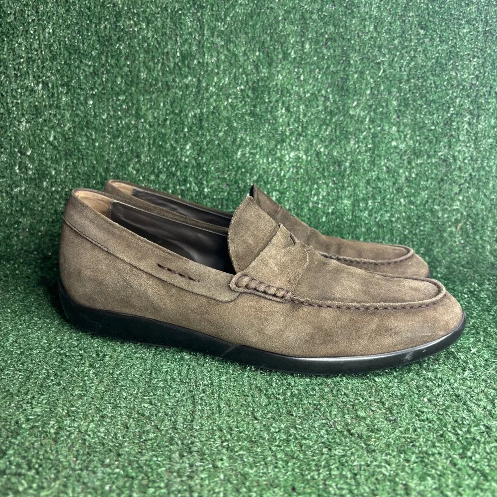 Tods Suede Penny Loafer Slip On Moccasin GOMMA Luxury Shoes Brown Mens Size 10.5